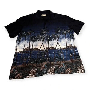 Island Shores Mens Blue Palm Tree Tropical Hawaiian Shirt Sz XXL Beach‎